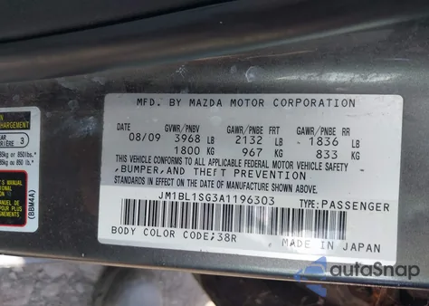 2010 Mazda Mazda3 I Touring from USA, damaged, VIN JM1BL1SG3A1196303